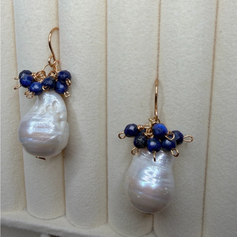 Lapis Pearl Earrings - Picture 4 of 8